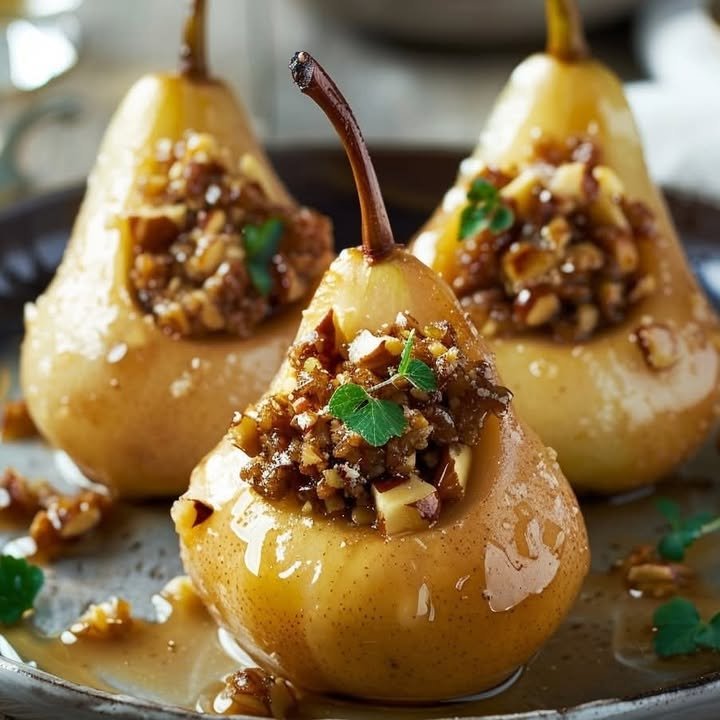 Poached Pears with Almonds and Ginger
