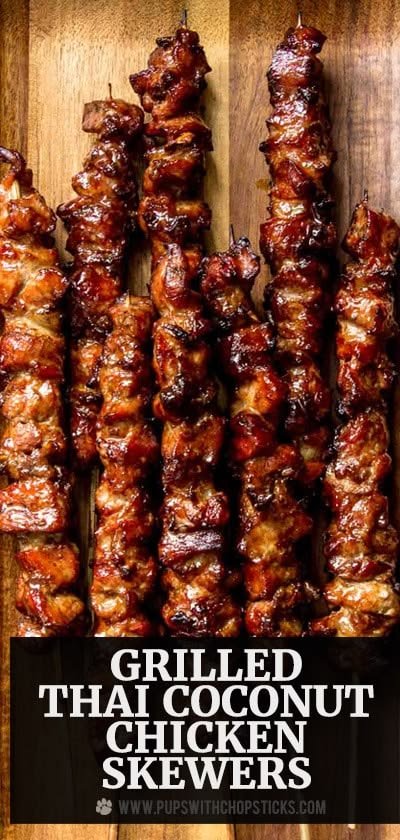 Easy Grilled Thai Chicken Skewers | Coconut milk chicken skewers, Grilled thai coconut chicken skewers, How to make thai chicken skewers