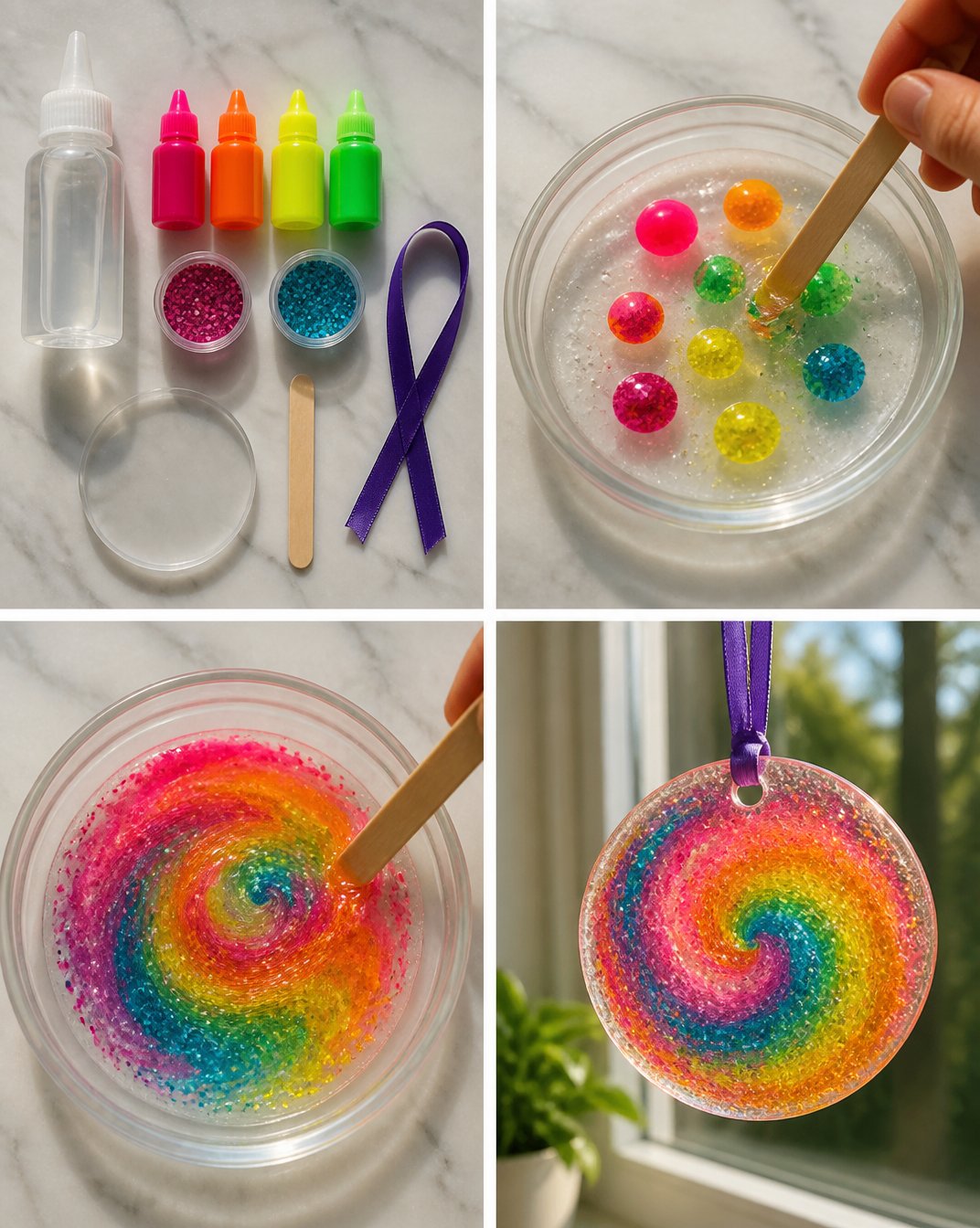 DIY Swirled Glue Suncatchers for Window Decor