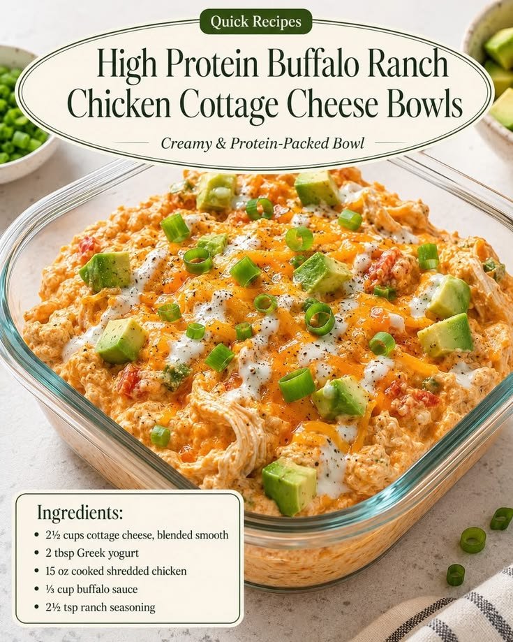 High Protein Buffalo Ranch Chicken Cottage Cheese Bowls