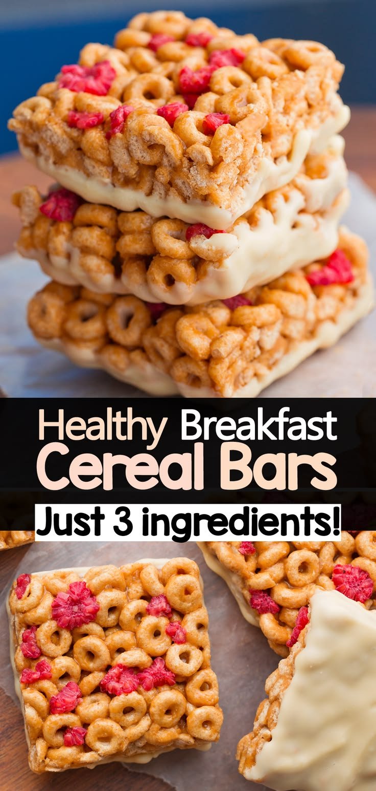 Healthy Breakfast Cereal Bars: Easy 3 Ingredient Recipe! | Easy cereal bars, Homemade healthy cereal bars, Breakfast recipes