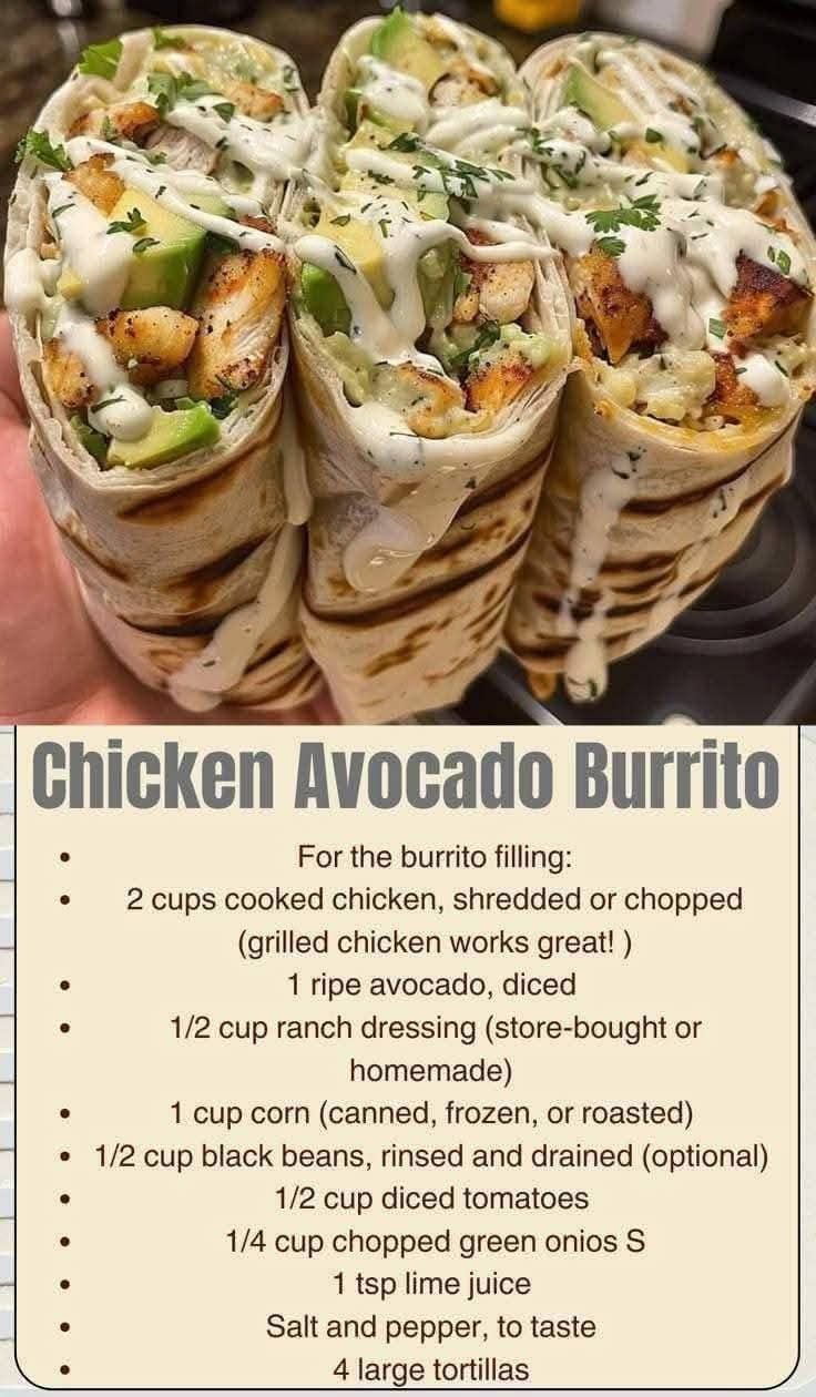 Avocado wrap recipe | Best meals for bulking, Shredded chicken breakfast burrito, Chicken dinner