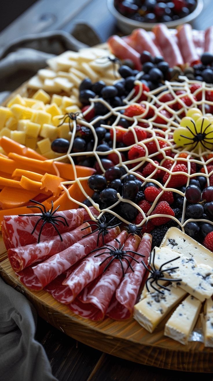 Halloween antipasto platter | Healthy halloween charcuterie board, Spider charcuterie board, Halloween charcuterie board ideas