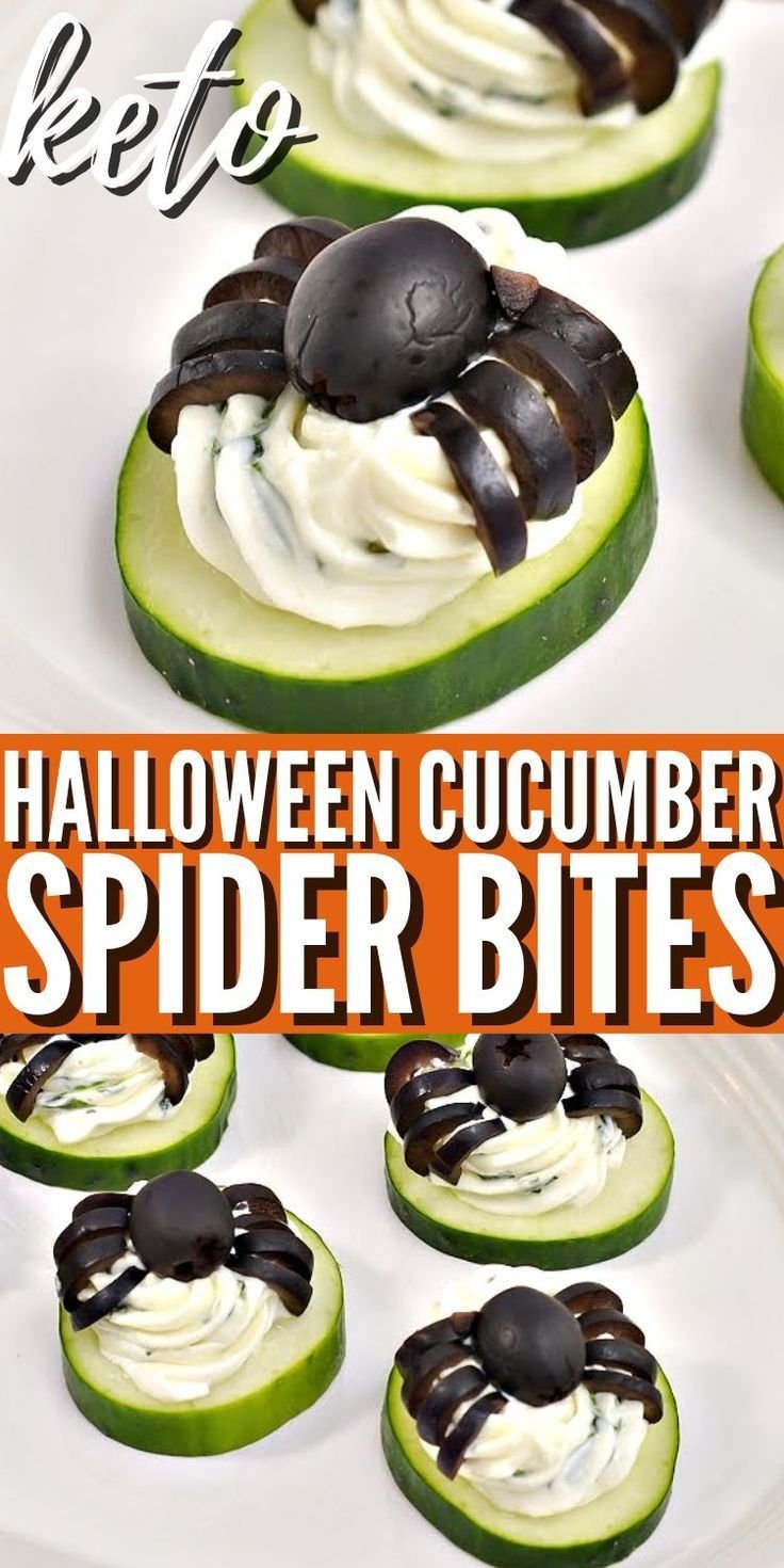 Keto Halloween Cucumber Spider Bites
