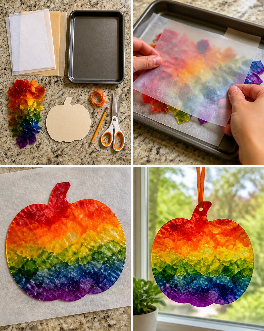 DIY Melted Crayon Pumpkin Suncatcher Tutorial 19 DIY Melted Crayon Pumpkin Suncatcher