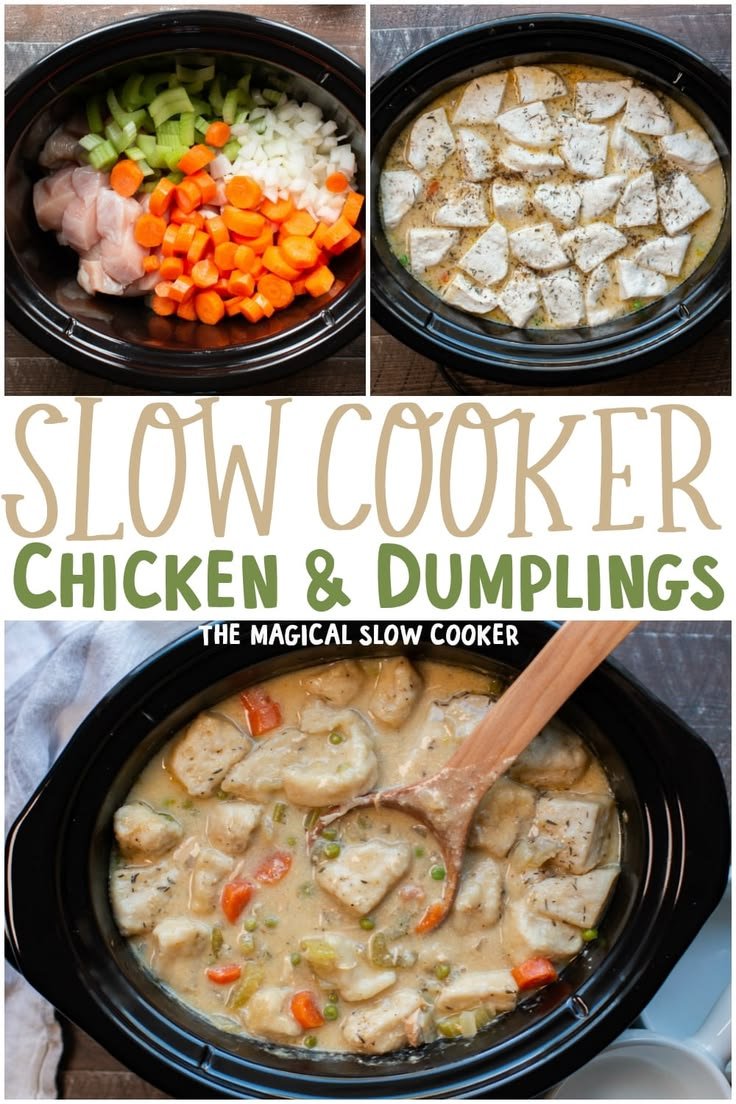 Easy Slow Cooker Chicken and Dumplings Recipe | Chicken and dumplings in crockpot, Easy crockpot chicken and dumplings, Slow cooker meals