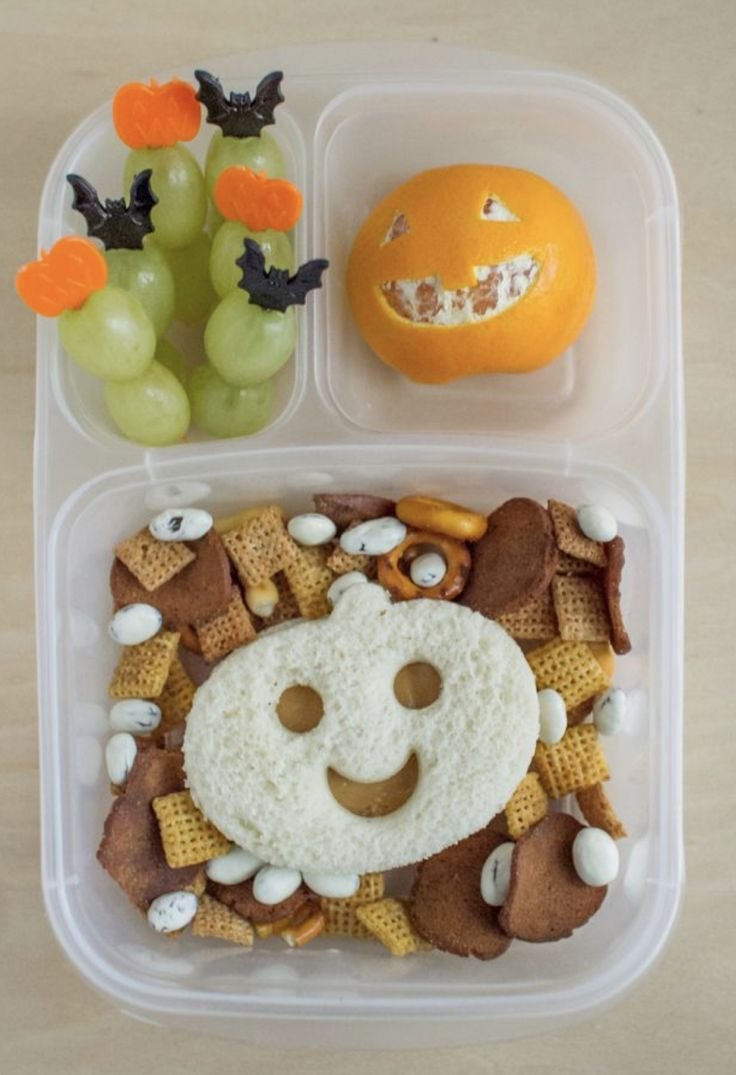 Halloween Pumpkin Bento Lunch Idea | Halloween snack box, Halloween themed lunch box, How to make halloween lunches