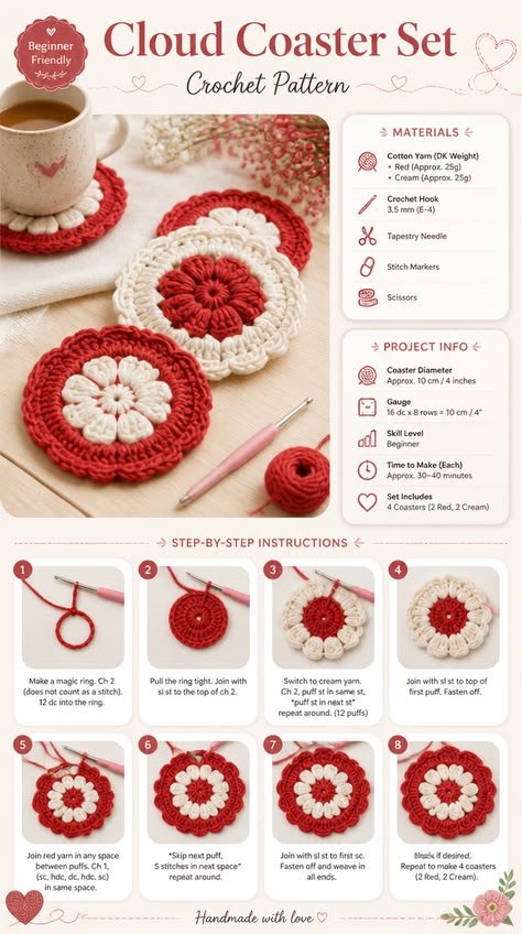 Cloud Coaster Set Crochet Pattern