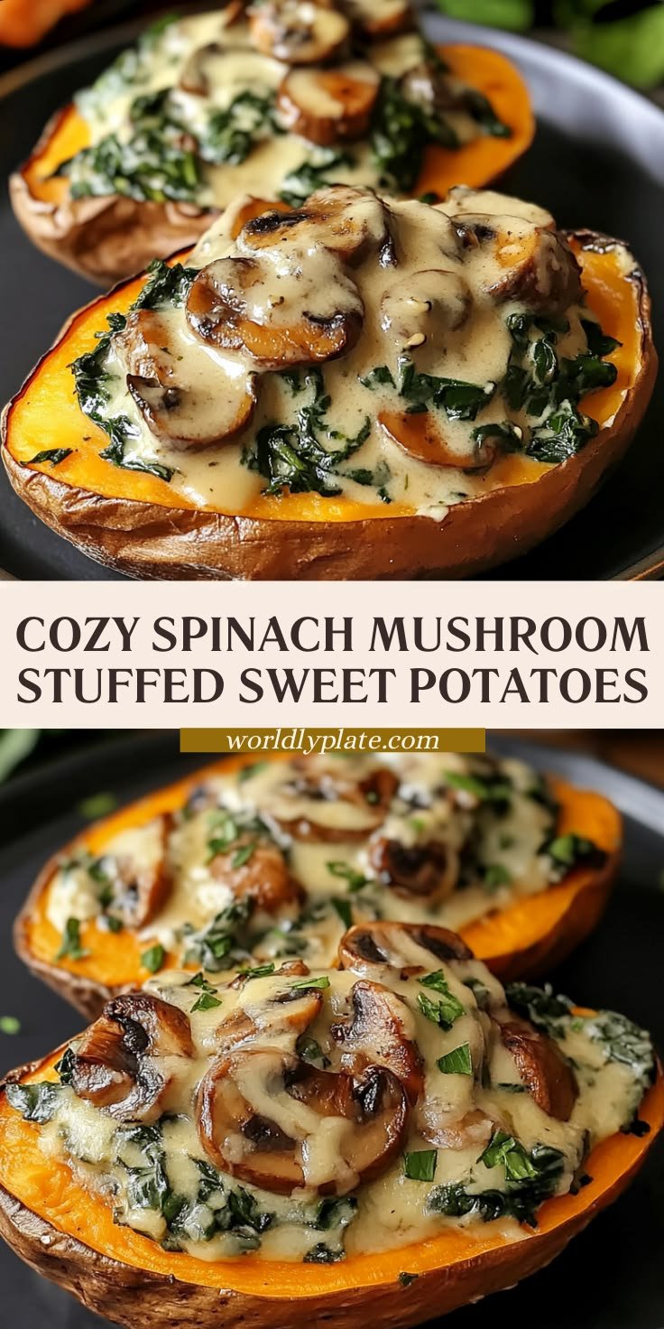 Cozy Creamy Mushroom and Spinach Stuffed Sweet Potatoes