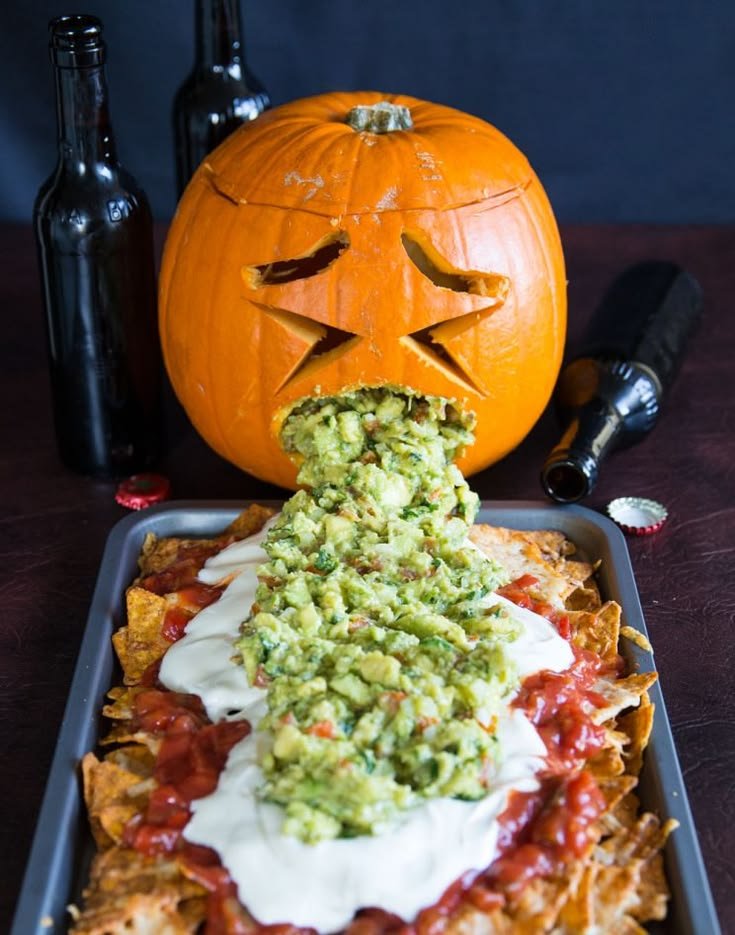 Puking Pumpkin Halloween Recipe | Pumpkin nachos halloween, Halloween food snacks party ideas, Easy halloween food