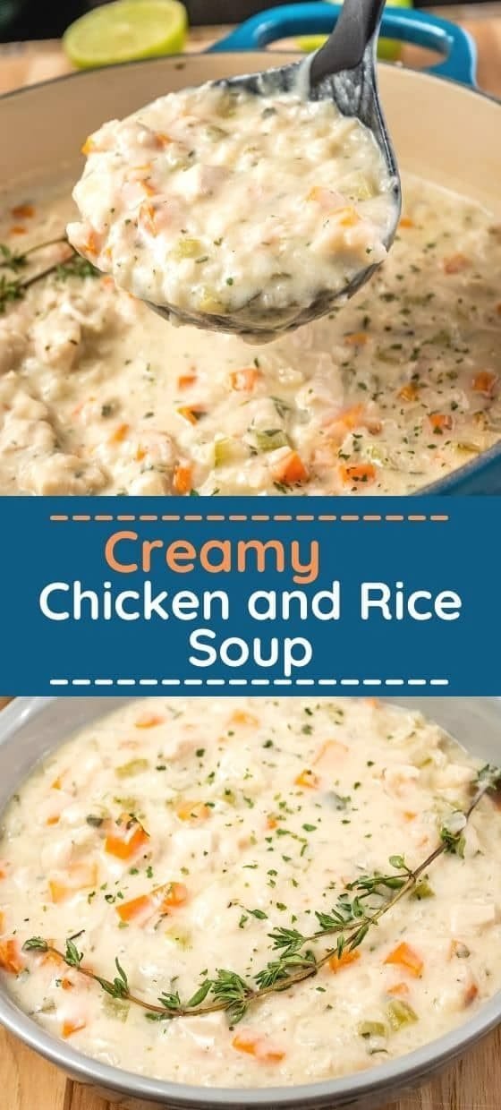 Creamy Chicken and Rice Soup Recipe | Creamy chicken with rice soup, The best chicken and rice soup, Creamy rice soup dish