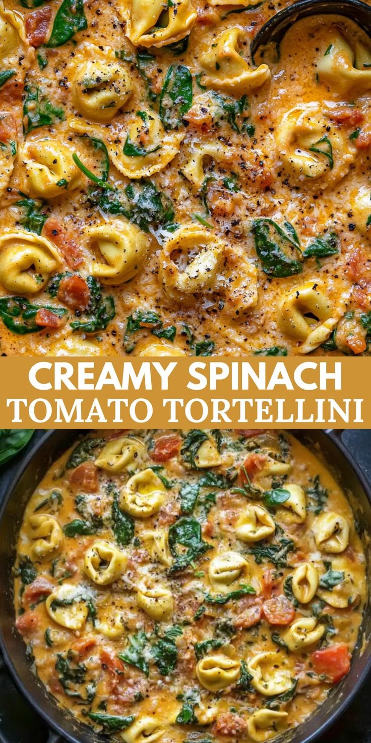 One Pot Creamy Spinach Tomato Tortellini (30-Minutes)
