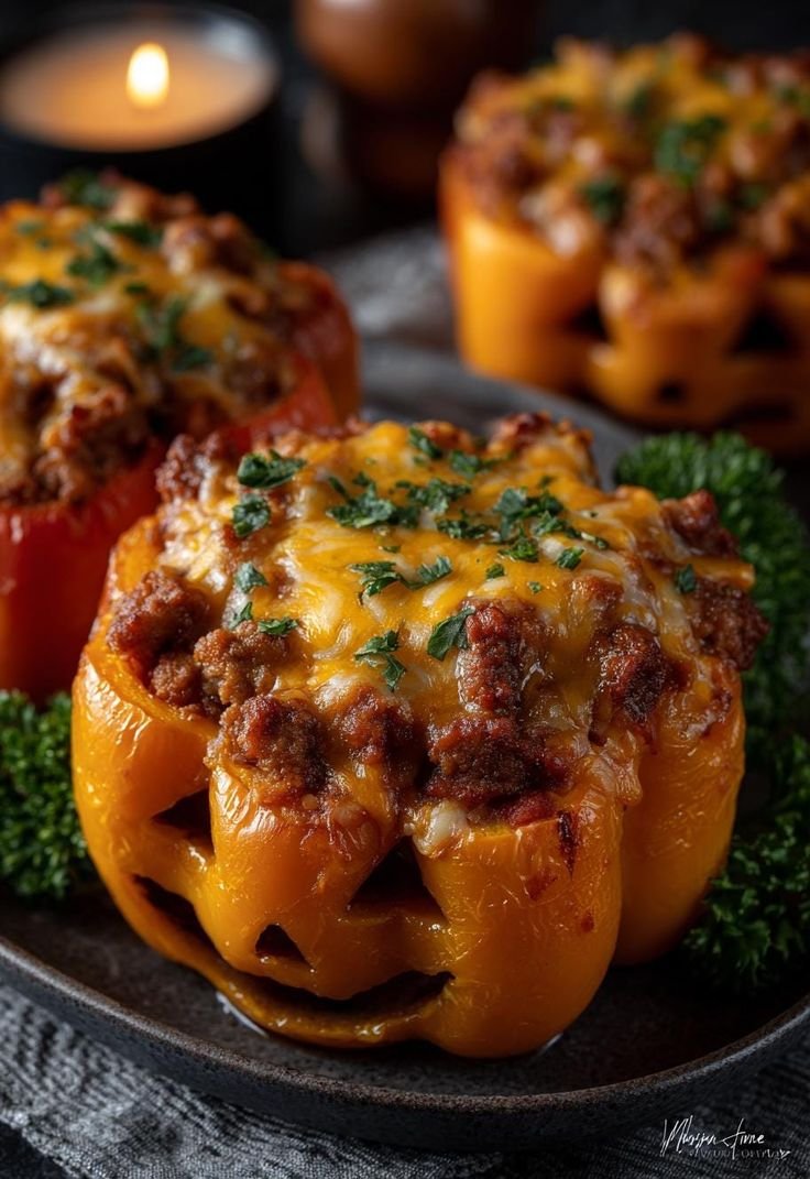 Halloween Stuffed Jack-O'-Lantern Peppers
