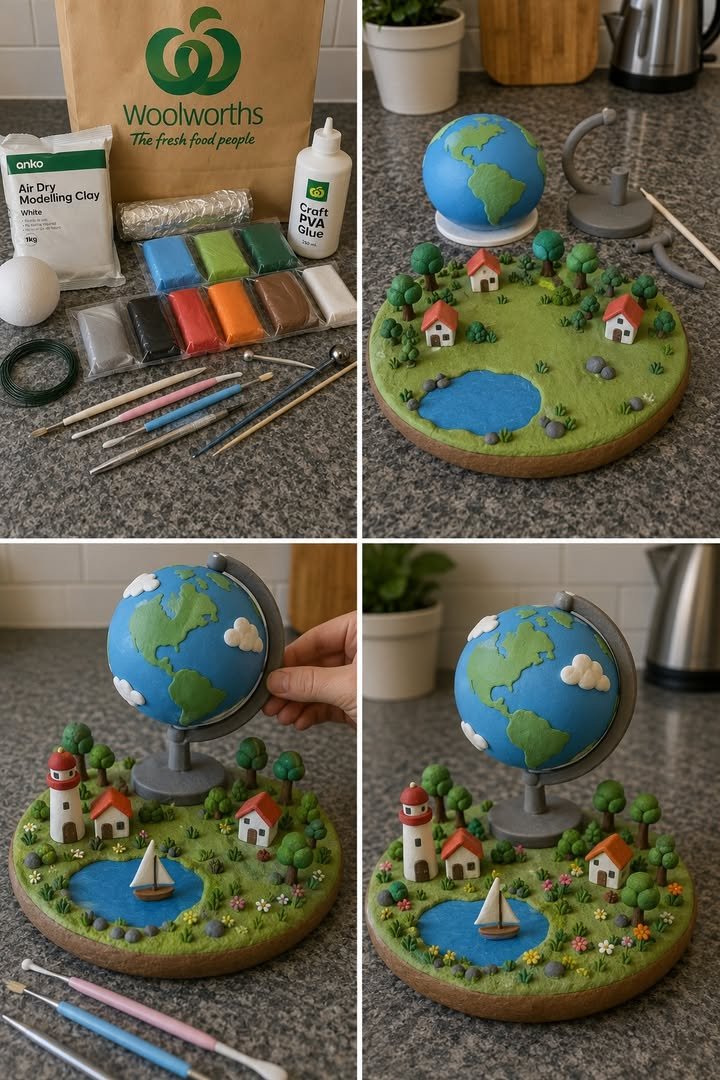 DIY Mini Air-Dry Clay Globe Diorama