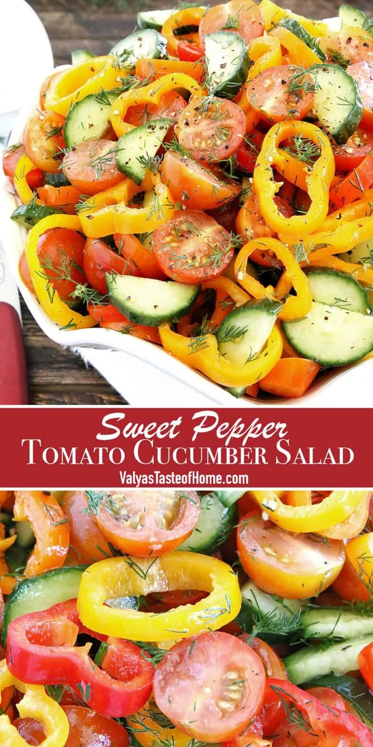 Sweet Pepper Tomato Cucumber Salad Recipe | Pepper Cucumber Tomato Salad, Fresh Cucumber Salad with Peppers, Peppers and Cucumber Salad