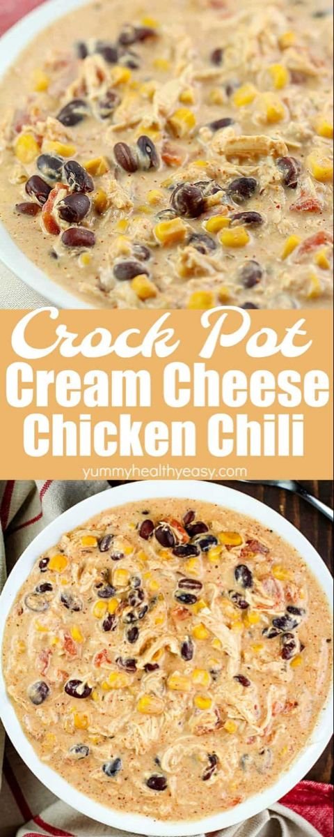 Throw this Crock Pot Cream Cheese Chicken Chili recipe into your slow cooker in the morning and you'll have a delicious … | Cream cheese chicken soup crockpot, Crockpot recipes with cream cheese, Slow cooker recipes