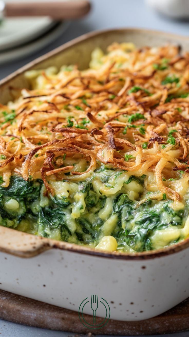 Spinat-Spätzleauflauf mit Röstzwiebeln: Genuss pur aus dem Ofen