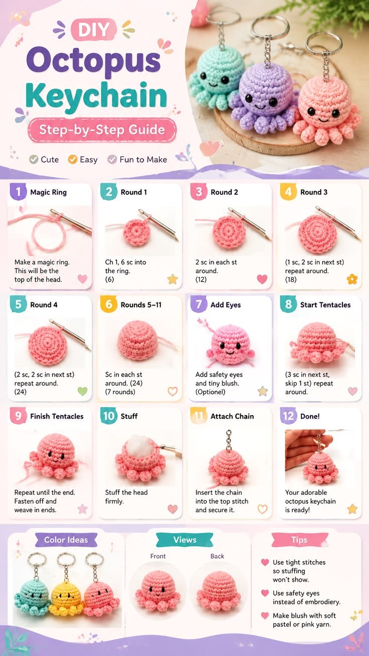 Crochet Octopus Keychain