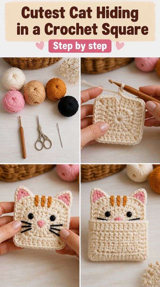 Cutest Cat Hiding in a Crochet Square 5 The Cutest Little Cat Hiding in a Crochet Square