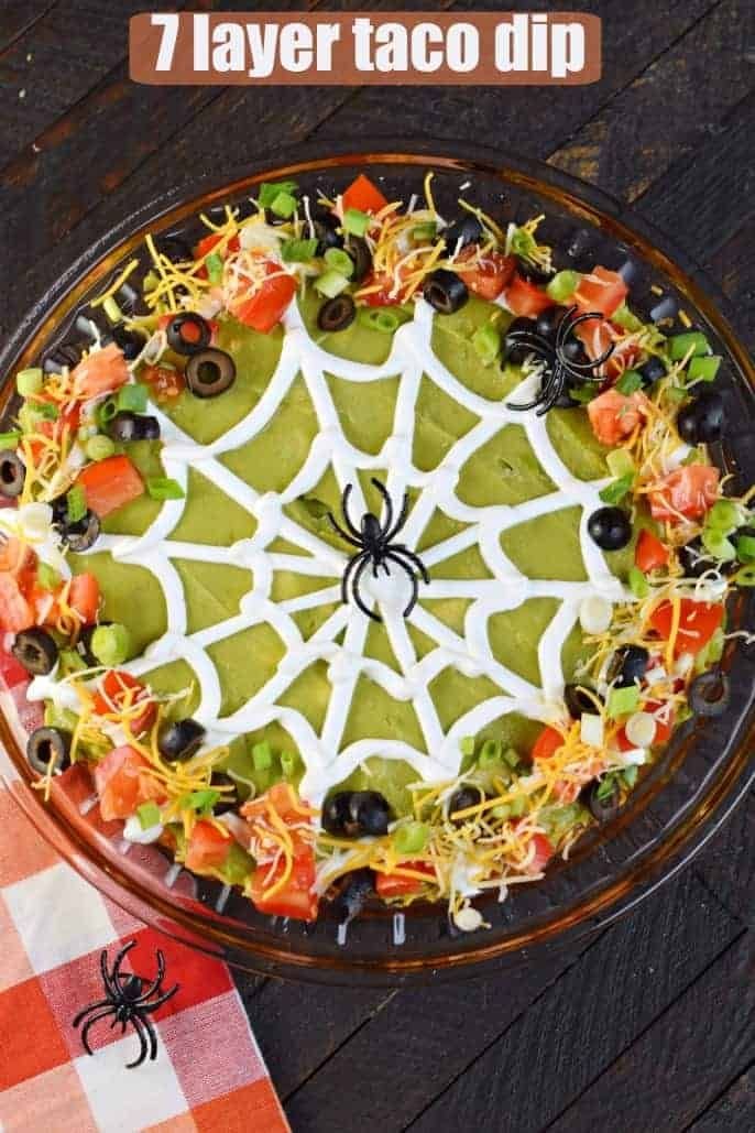 Easy Spooky Halloween 7 Layer Taco Dip recipe | Halloween food appetizers, Halloween food for party, Halloween food ideas