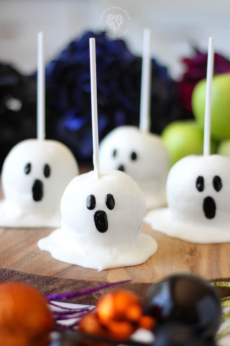 Spooky Candy Apple Ghosts - Easy Halloween Recipe | Ghost apples, Ghost cake pops easy, Halloween desserts