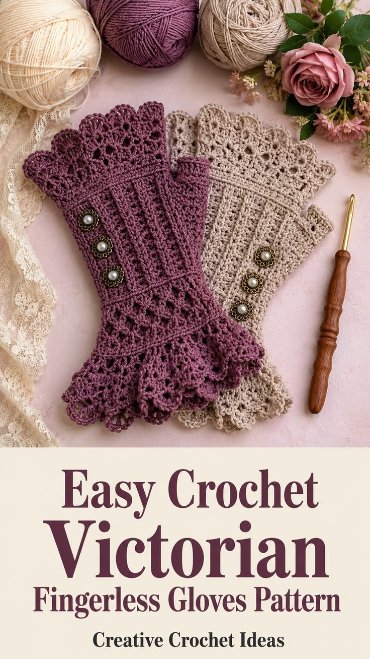 Easy Crochet Victorian Fingerless Gloves Pattern