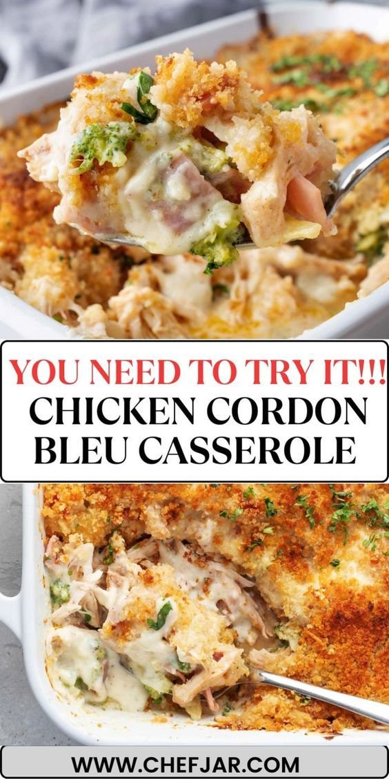 Chicken Cordon Bleu Casserole Recipe - Cheesy and Delicious | Ham chicken casserole, Chicken cordon bleu casserole with broccoli, Easy chicken & dressing casserole