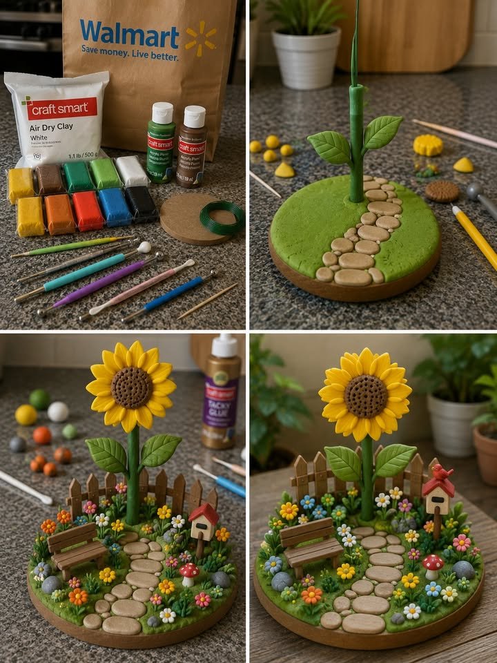 DIY Air-Dry Clay Sunflower Miniature Garden