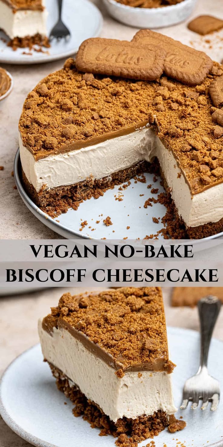 Vegan Biscoff cheesecake - this easy, no-bake vegan cheesecake is light, soft, creamy and utterly addictive!  With a ric… | Vegan no bake cake, No bake cheesecake vegan, Vegan recipes cake
