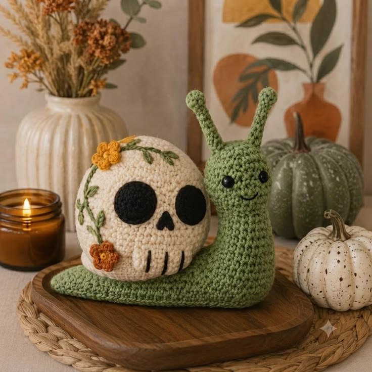 Create your own adorable Sugar Skull Snail Amigurumi
