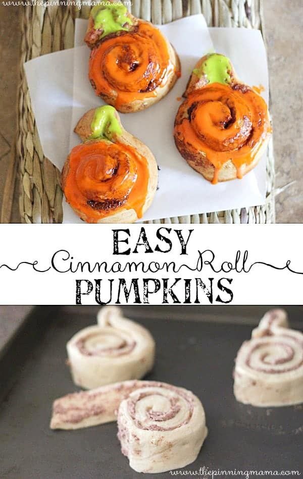Easy Fall Breakfast: Cinnamon Roll Pumpkins | Halloween festive food, Halloween appetizers and desserts, Halloween decorations treats