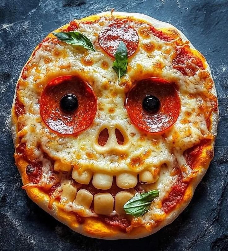 Cursed meals for kids | Pizza with crazy face, Food made by kids crazy face, Skeleton pizza