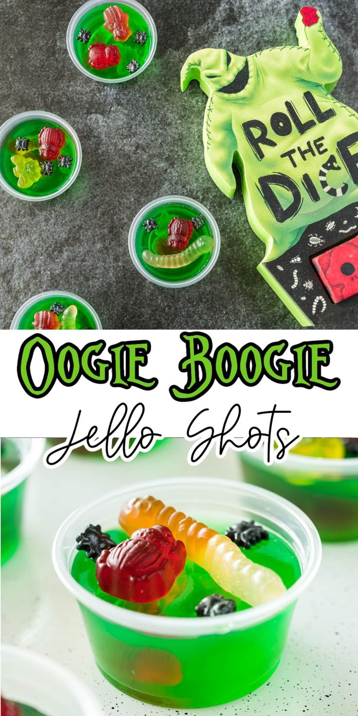 Oogie Boogie Jello Shots | Beetlejuice jello shots, Beetle juice jello shots, Hocus pocus jello shots