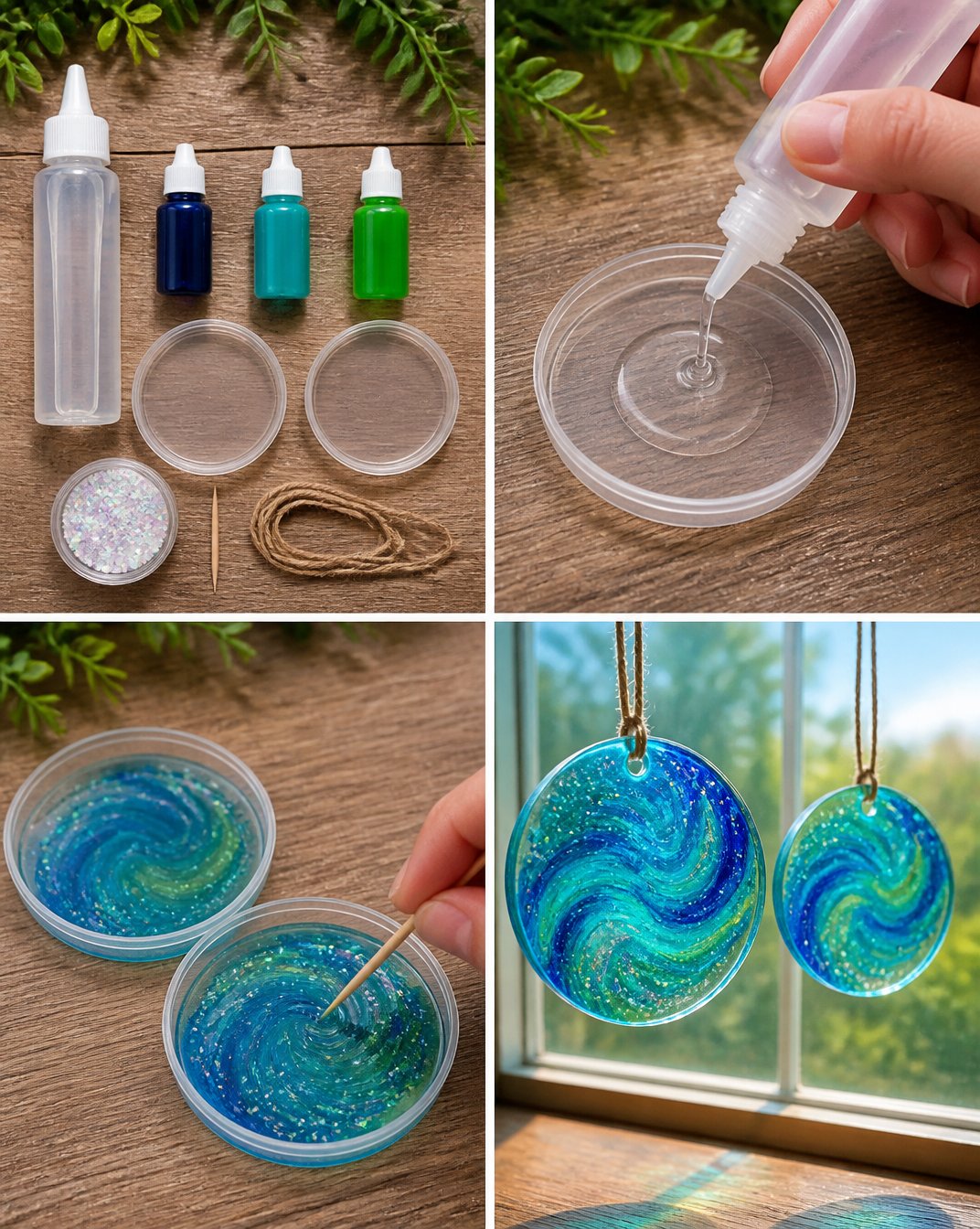 Sea-Themed Swirl Suncatchers with Glue Art for Windows
