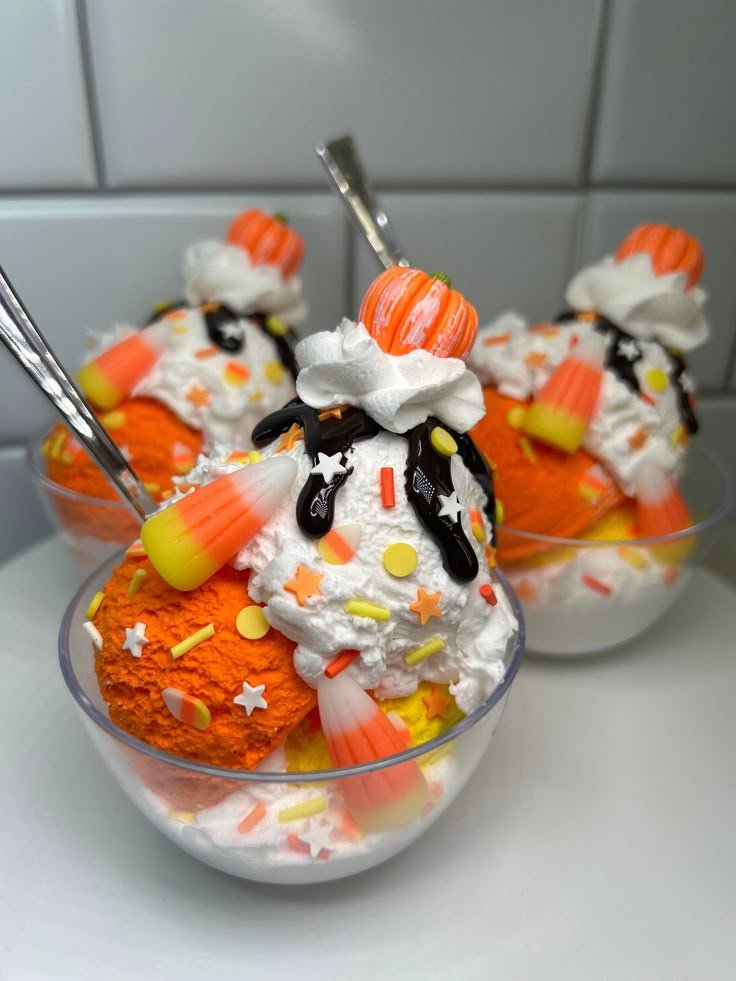 Fake Candy Corn Ice Cream Sundae | Fake Halloween Ice Cream Sundae | Fake Candy Corn Dessert | Candy Corn Tier Tray Decor | Candy Corn Decor
