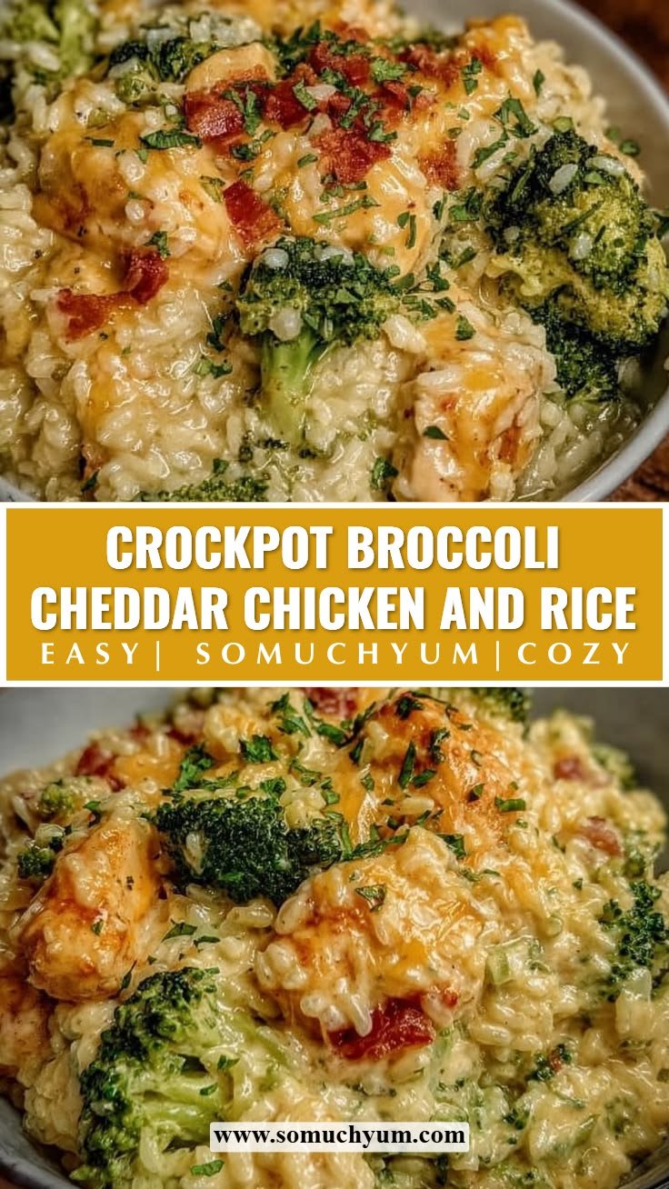 Easy Dinner Recipes For Two: Crockpot Broccoli Cheddar Chicken & Rice