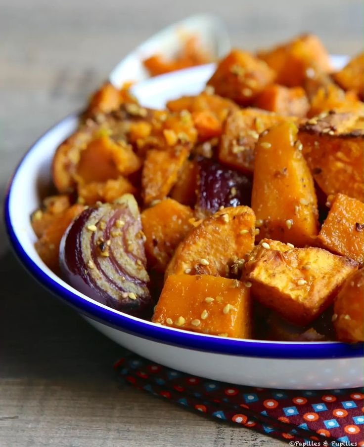 Courge Butternut et patate douce aux épices et graines