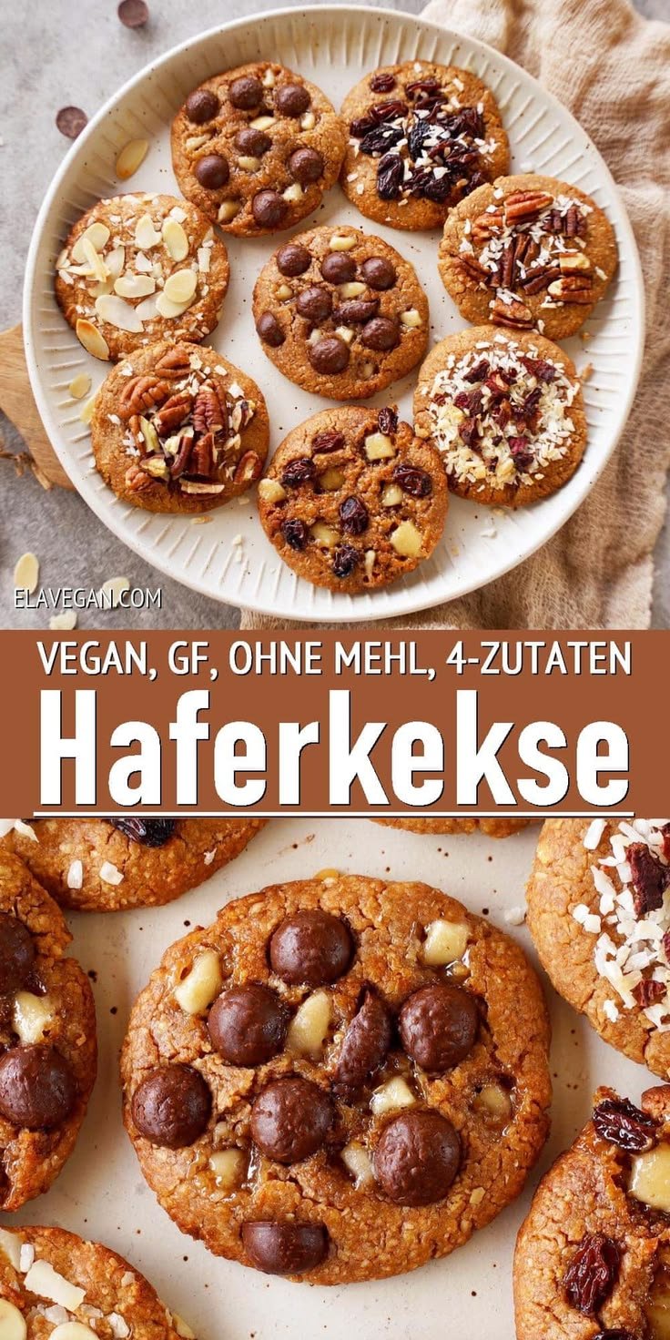 Vegane Haferkekse mit nur 4 Zutaten | Haferflocken plätzchen ohne zucker, Haferkleie rezepte kekse, Ella vegan rezepte