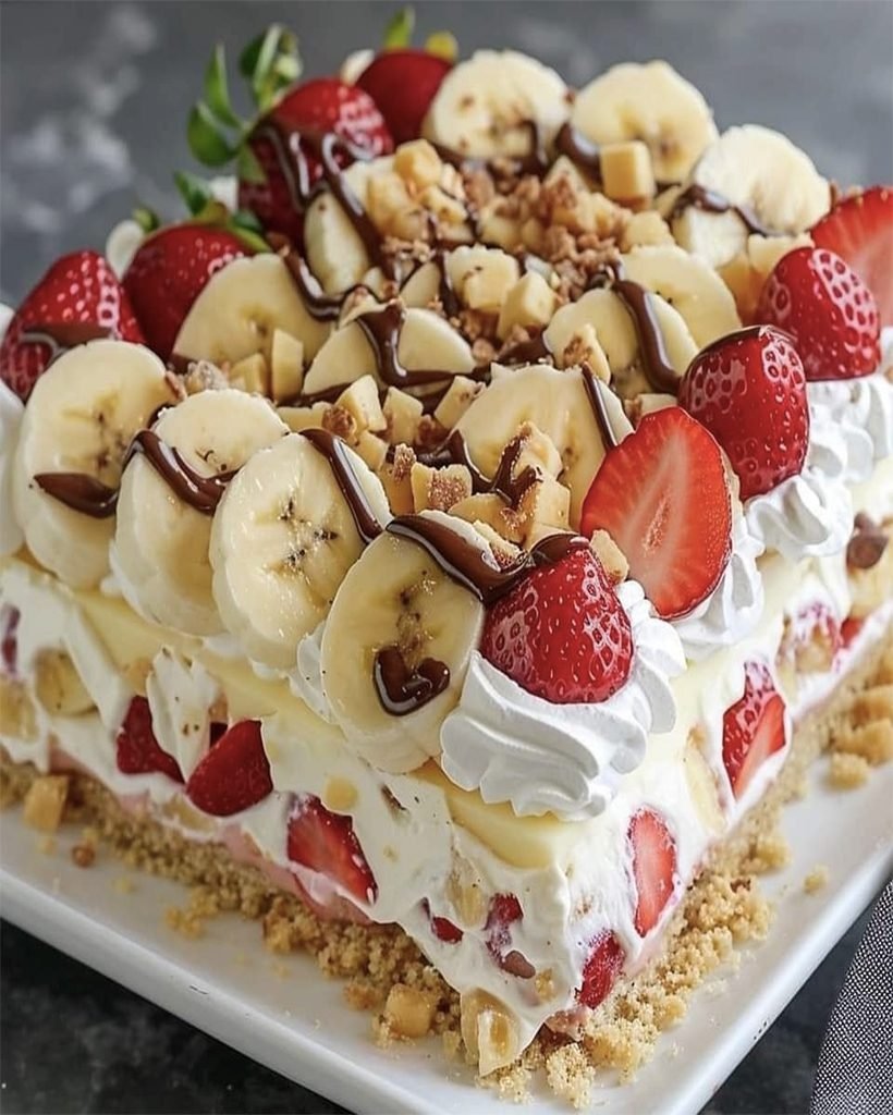 Recette de g&acirc;teau &agrave; la banane &eacute;clat&eacute;e sans cuisson - Dess dessert facile et d&eacute;licieux