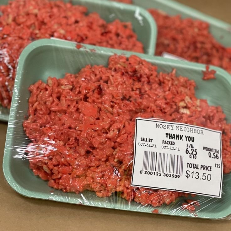 raw meat looking rice crispy treats for halloween!