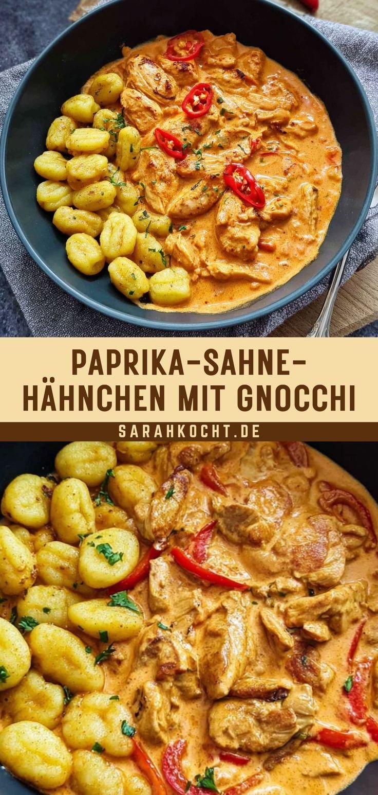 Paprika-Sahne-Hähnchen mit Gnocchi: Einfaches Abendessen Gnocchi für die ganze Familie!