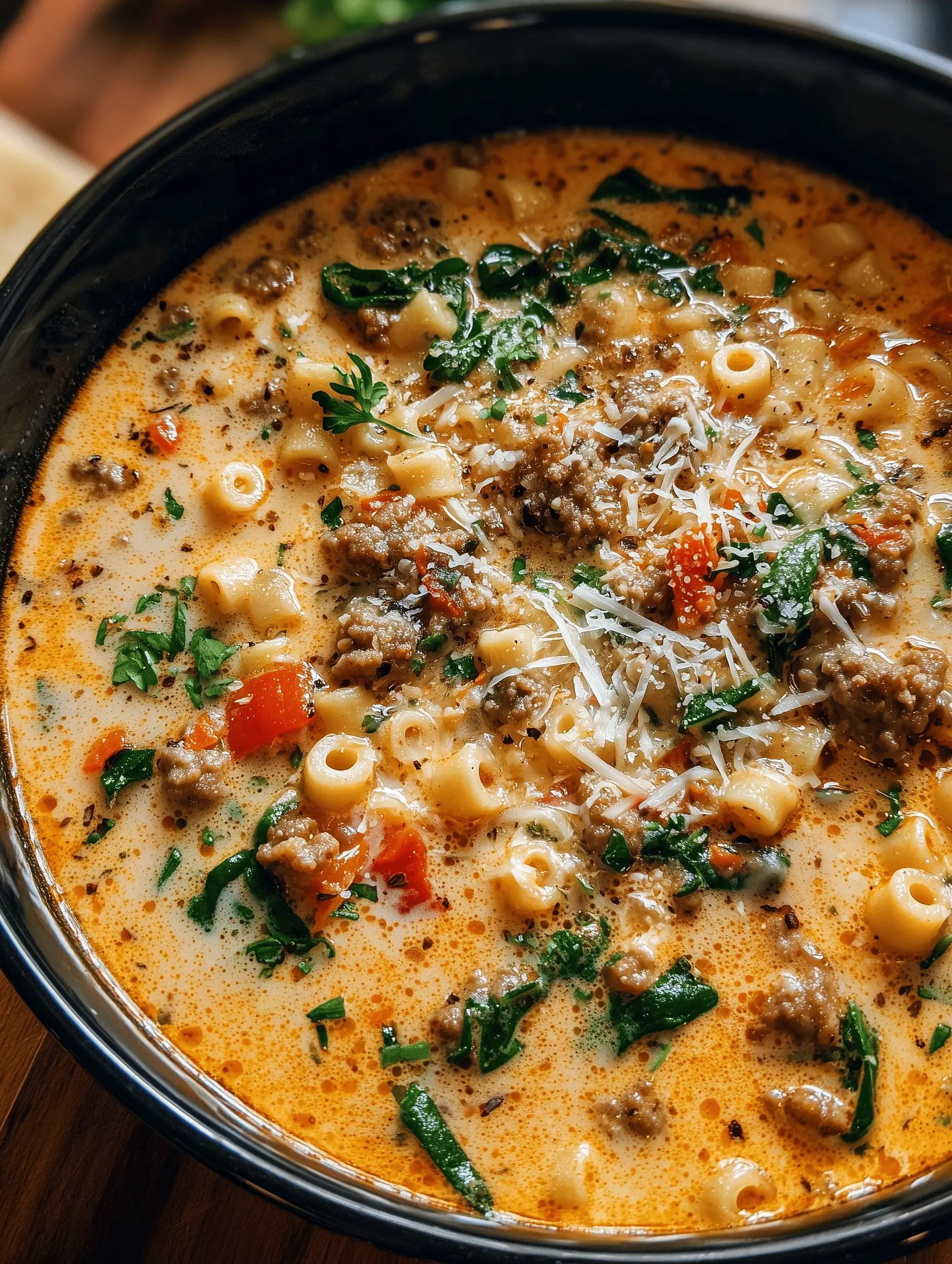 Creamy Parmesan Italian Sausage Ditalini Soup