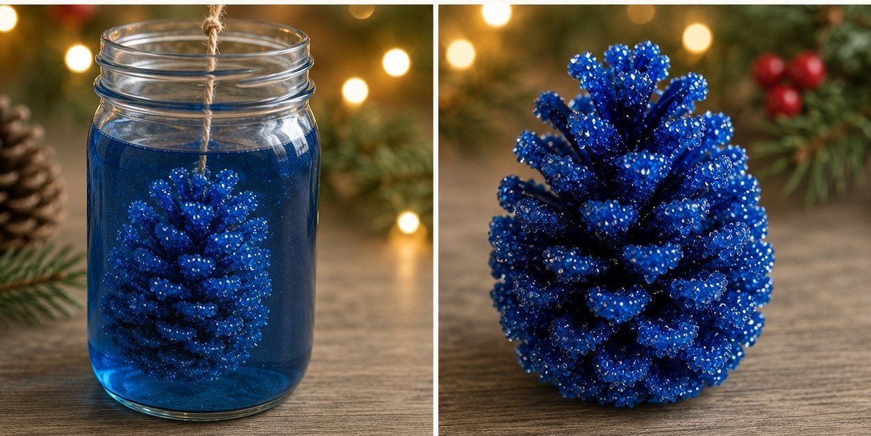 DIY Blue Crystal Pinecone Turns Cozy 7 DIY Blue Crystal Pinecone