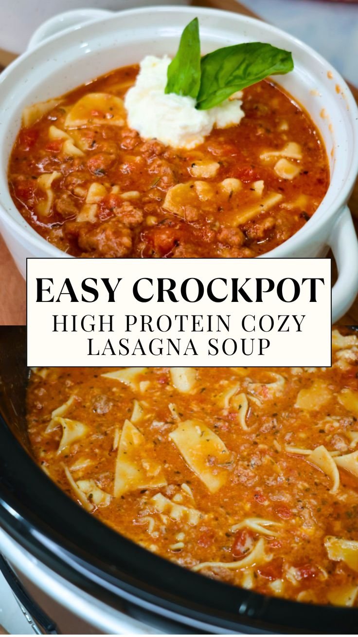Healthy Crockpot Lasagna Soup (High-Protein & Gluten-Free) | Crockpot Recipes | Lasagna Soup