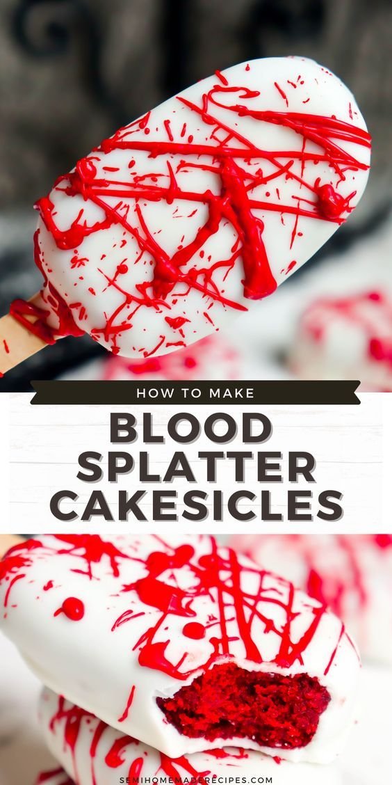 Creepy Halloween Blood Splatter Cakesicles