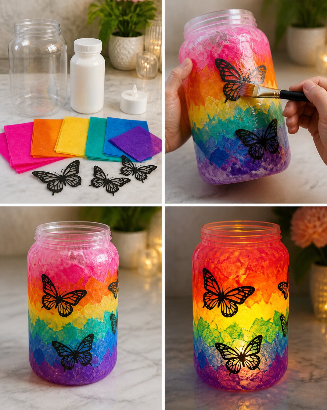 Rainbow Tissue Paper Butterfly Lantern - Colorful DIY Decor 20 Colorful Rainbow Tissue Paper Butterfly Lantern