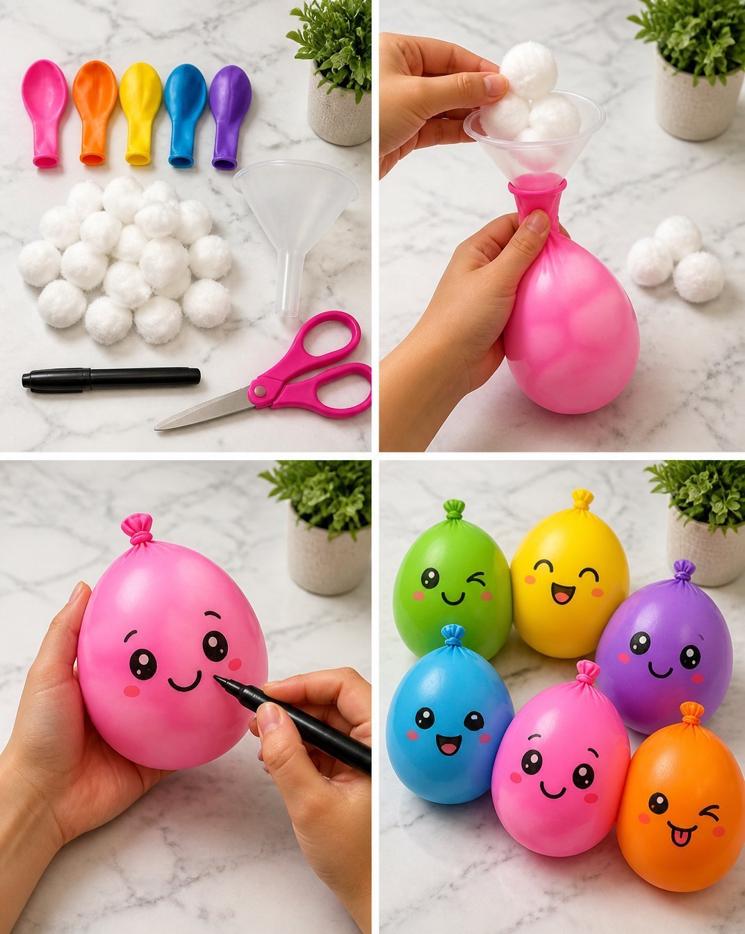 DIY Cotton Ball Squishies: Easy Craft for Kids 3 Cute Cotton Ball Squishies