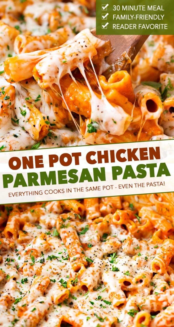 One Pot Chicken Parmesan Pasta Recipe | Chicken parmesan pasta recipe easy, One-pot chicken parmesan recipe, Chicken parm pasta recipes