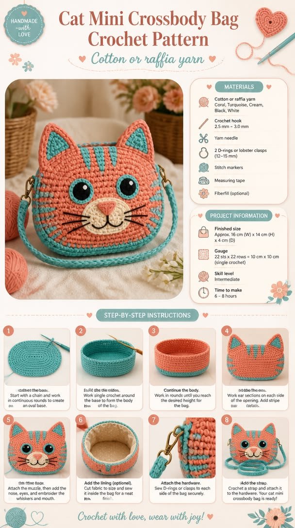 Cat Mini Crossbody Bag Crochet Pattern