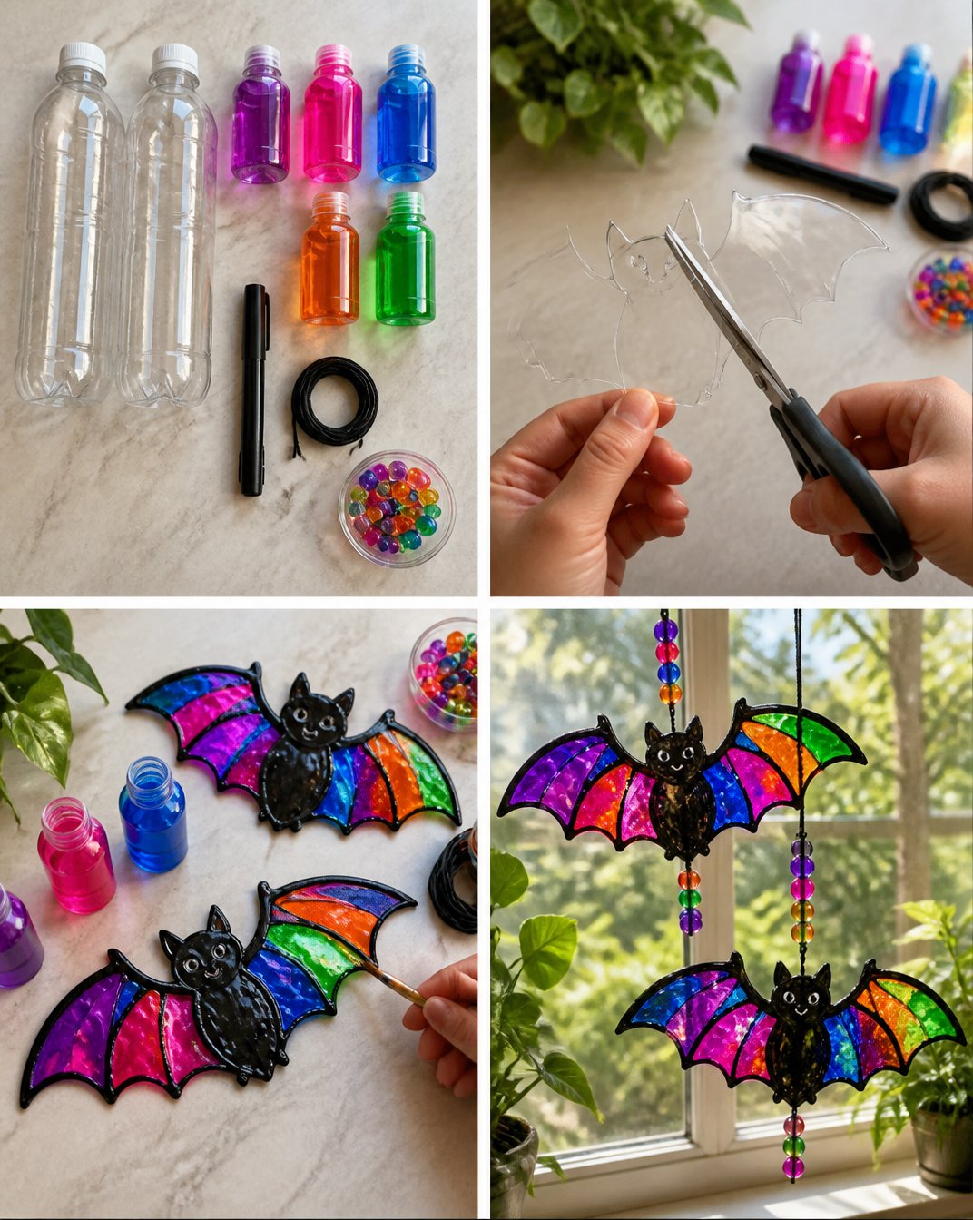Recycled Bottle Rainbow Bat Suncatchers